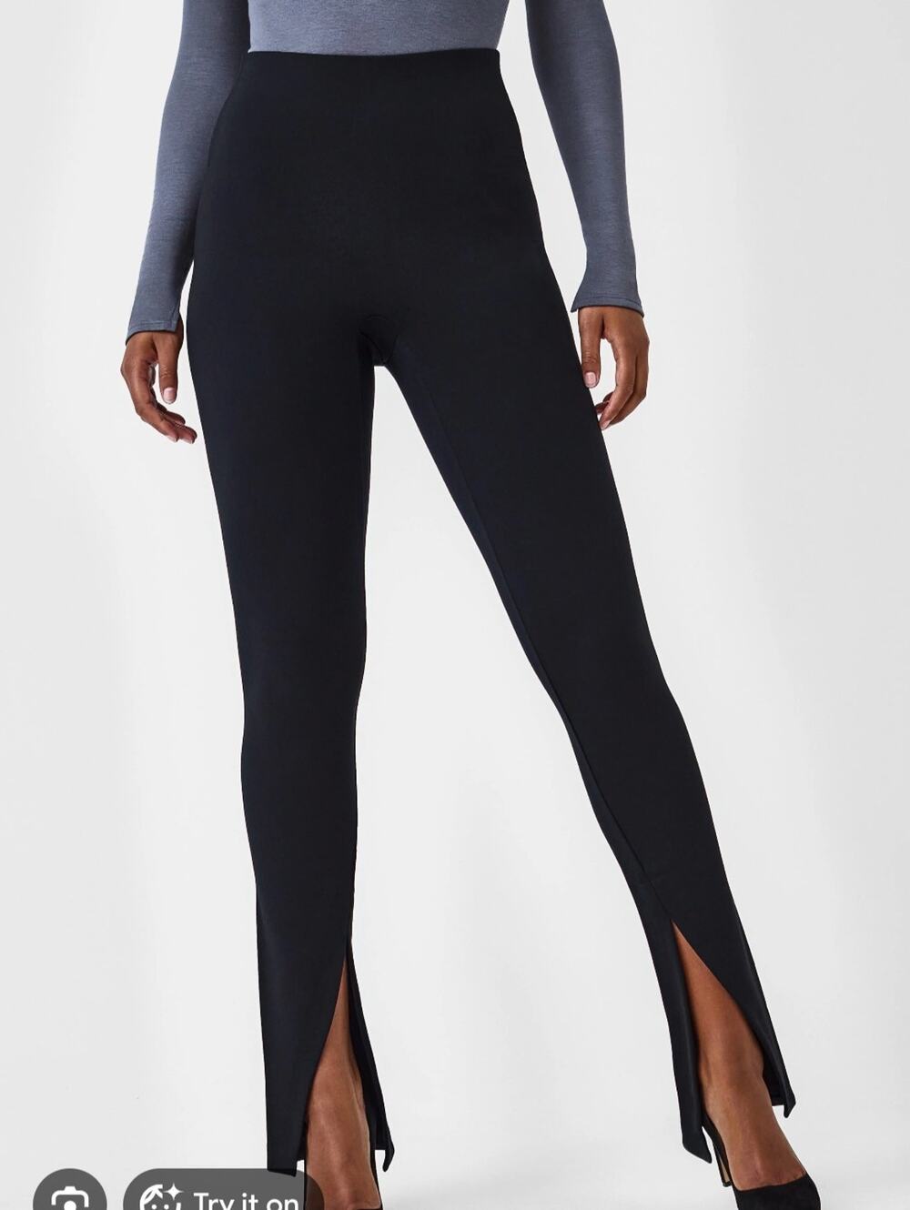 Spanx Pants Women’s XL Black Perfect Front Slit Leggings Smooth Stretch Office